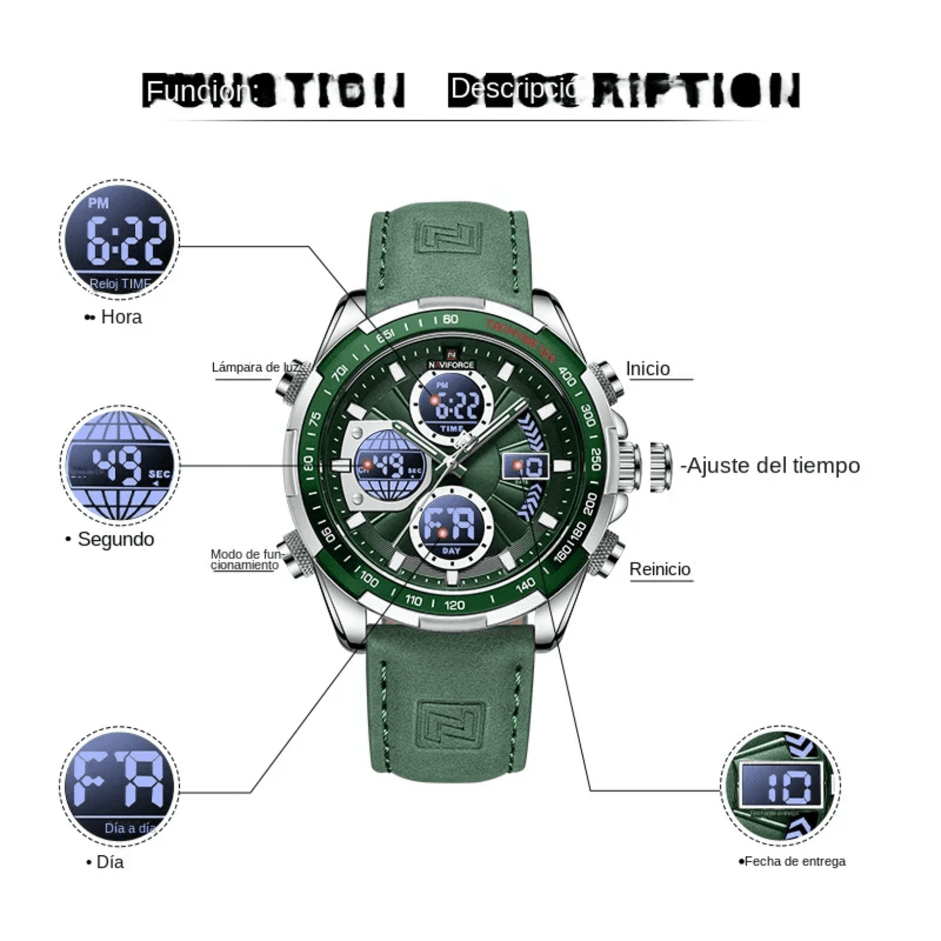 NAVIFORCE Reloj Deportivo NF 9197 Silver Green - 3