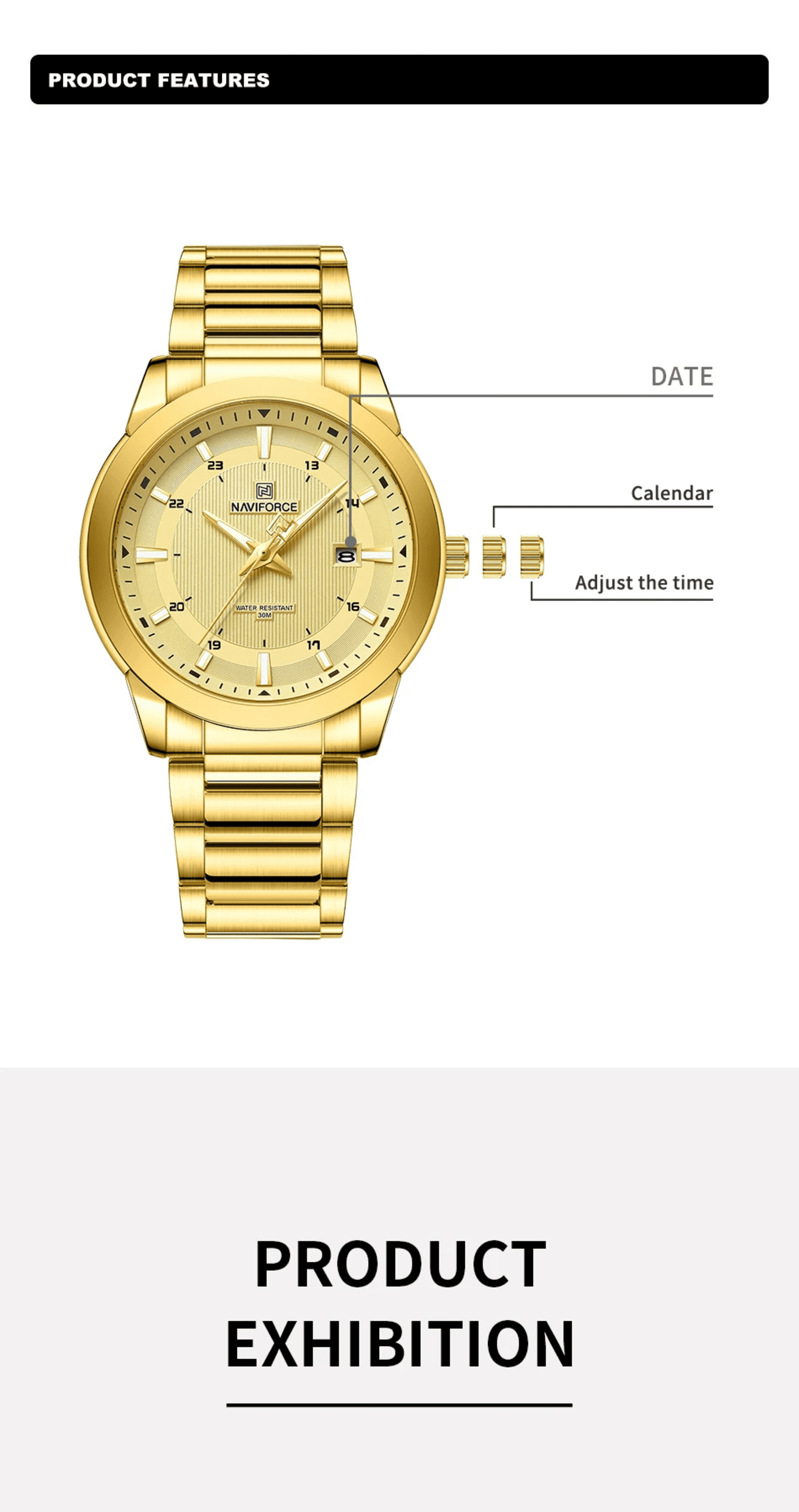 NAVIFORCE Reloj Elegante 8029 Gold - 3