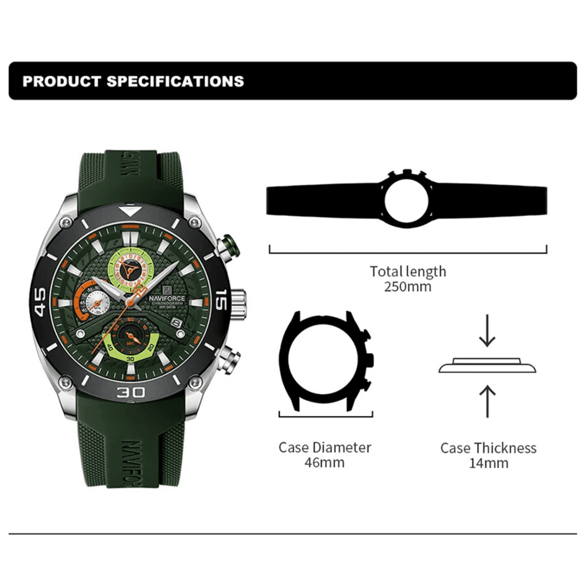 NAVIFORCE Reloj Crono 8038 Silver Green - 4