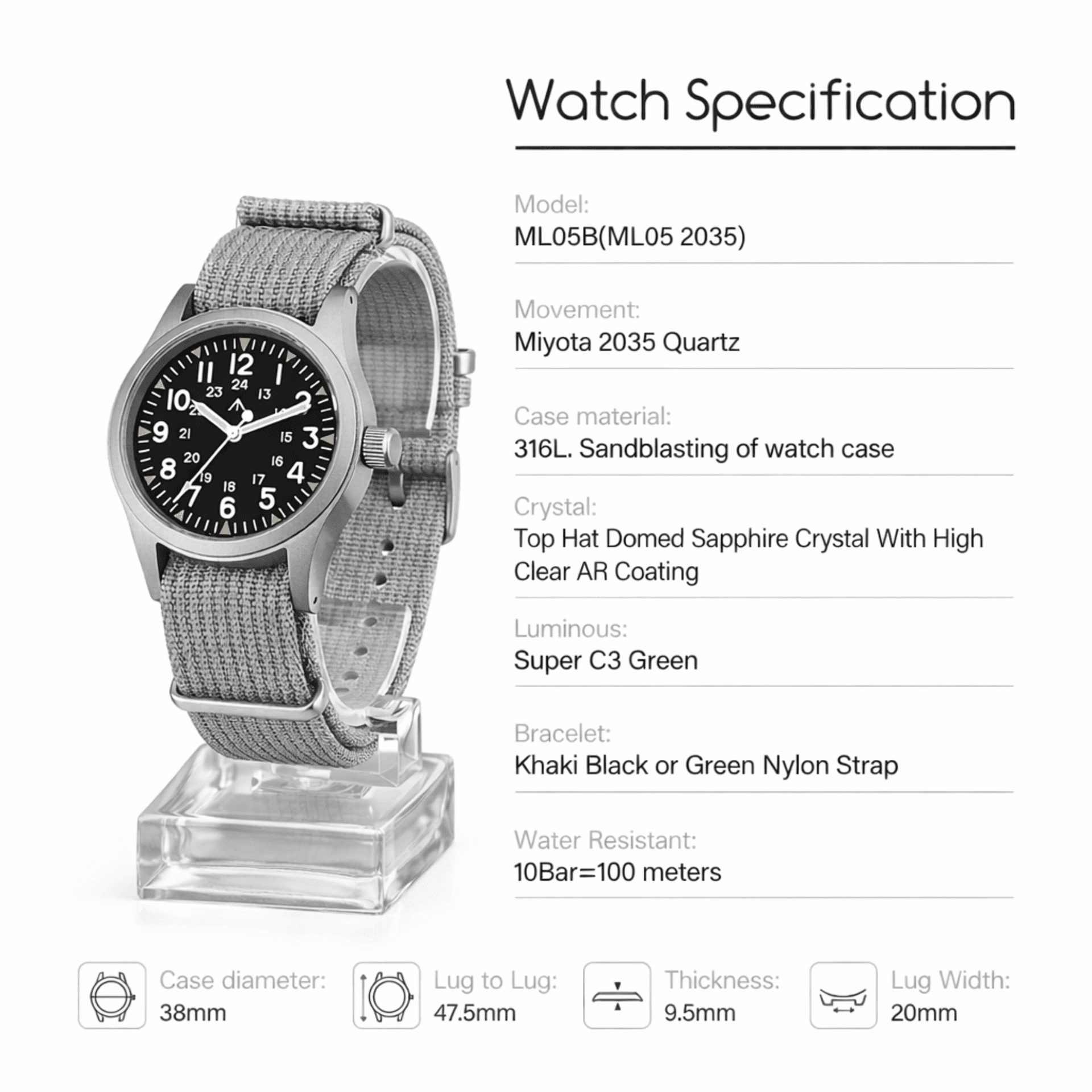 MILITADO Reloj Flieger ML05B Arrow Grey Nylon - 3